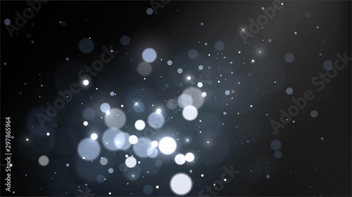 Vector background with silver bokeh dust, flying snow, winter night