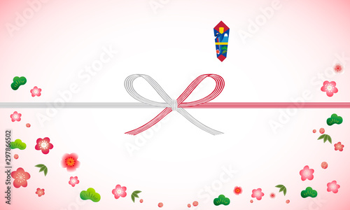 熨斗紙-松竹梅 花結び（熨斗紺）Japanese traditional wrapping paper (nosh-navy)	