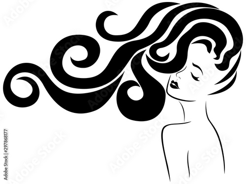 Adorable and elegant woman with luxury and long windy hair