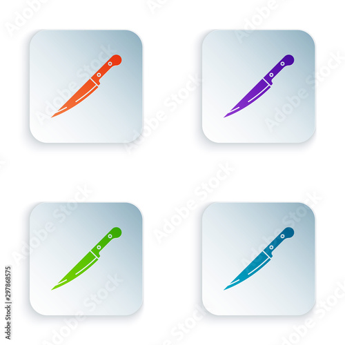 Color Knife icon isolated on white background. Cutlery symbol. Set icons in colorful square buttons. Vector Illustration