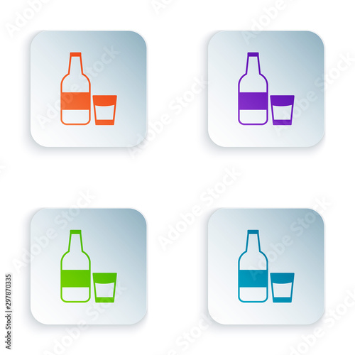 Color Closed glass bottle with milk and glass icon isolated on white background. Set icons in colorful square buttons. Vector Illustration