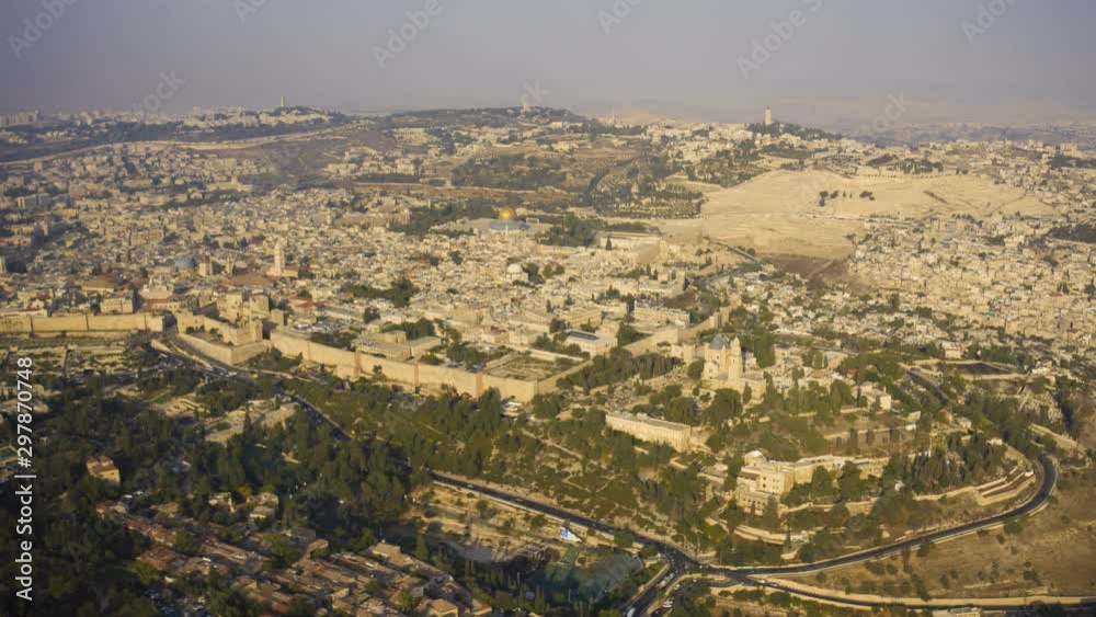 Jerusalem old city aerial hyperlapse, Israel, 4k drone panoramic view