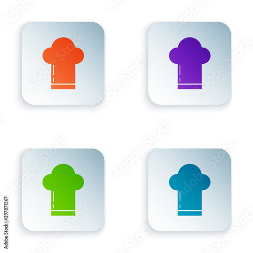 Color Chef hat icon isolated on white background. Cooking symbol. Cooks hat. Set icons in colorful square buttons. Vector Illustration
