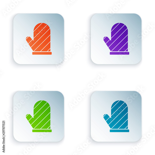 Color Oven glove icon isolated on white background. Kitchen potholder sign. Cooking glove. Set icons in colorful square buttons. Vector Illustration