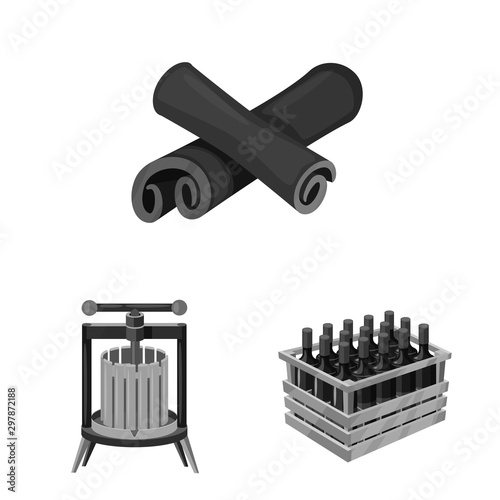 Vector design of stamp and restaurant logo. Set of stamp and vineyard stock symbol for web.