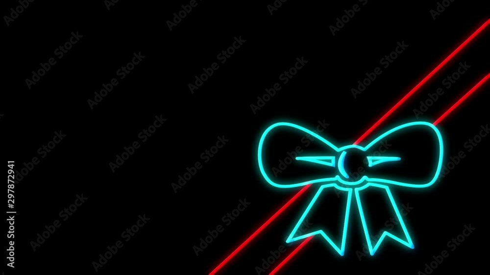 Ribbon and bow neon sign on black background Ribbon and bow neon sign on black background