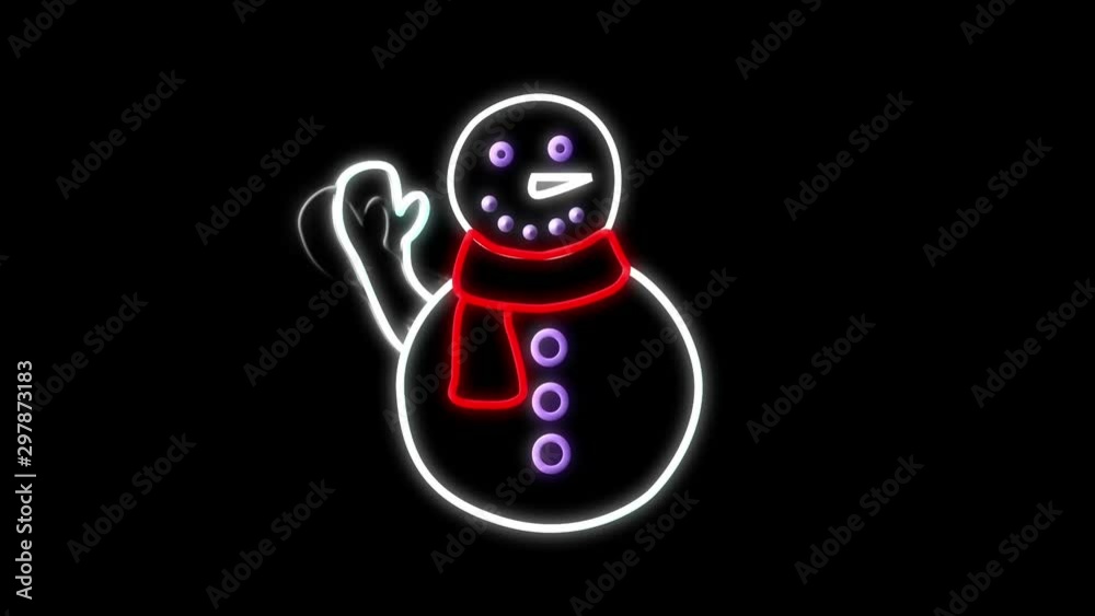 Snowman neon sign on black background Snowman neon sign on black background