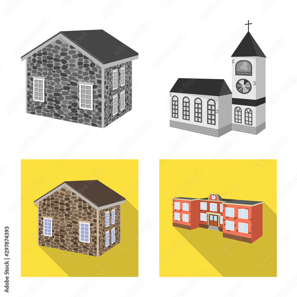 Vector design of facade and housing icon. Set of facade and infrastructure stock vector illustration. Vector design of facade and housing icon. Set of facade and infrastructure stock vector illustration.