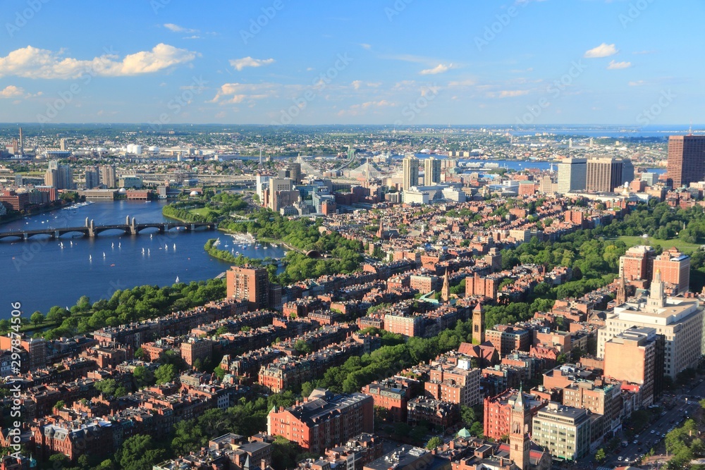 Boston city, United States. Aerial view with Charles River.