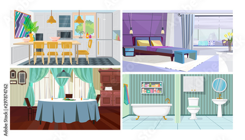 Modern home interior vector illustration set