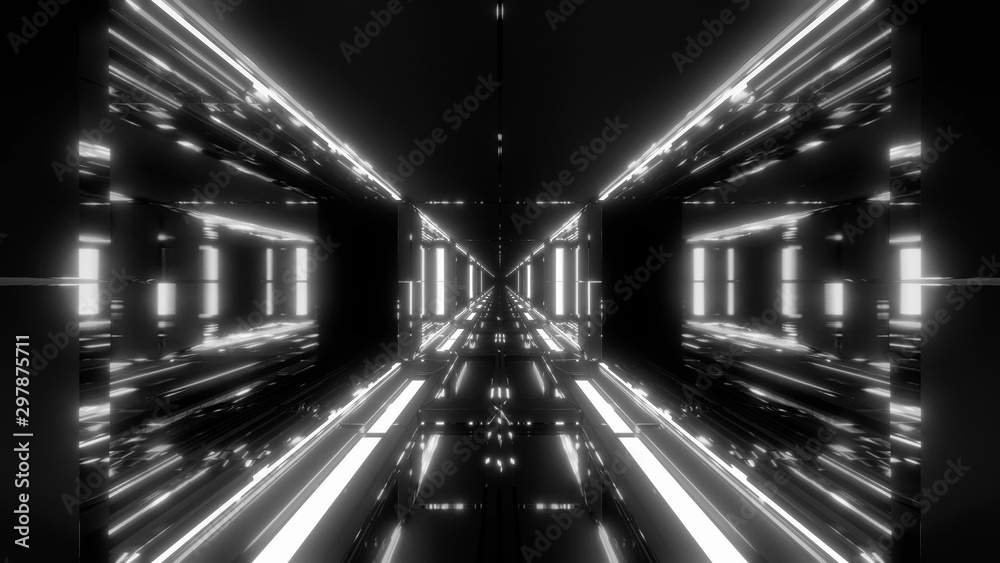 futuristic scifi tunnel corridor with nice glass bottom and windows 3d rendering background wallpaper