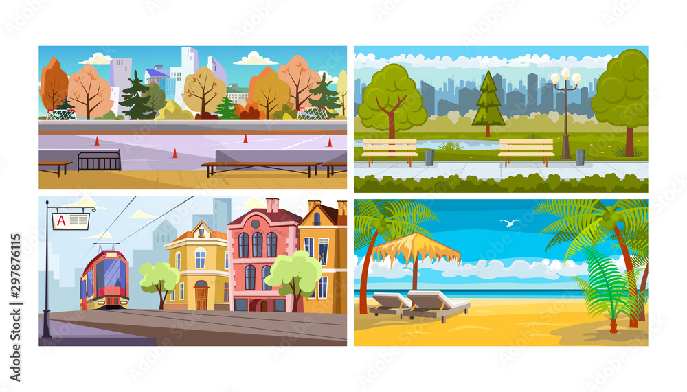 Outdoor locating vector illustration set Outdoor locating vector illustration set