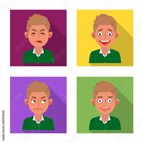 Vector illustration of face and boy icon. Set of face and expression stock symbol for web.