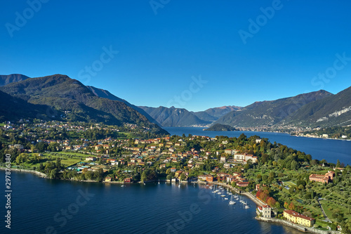 Panoramic view of Lake Como  the city of Bellagio. Aerial view. Autumn season