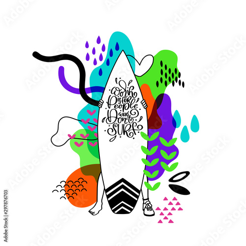 Downshifting inspirational phrase vector lettering surf board
