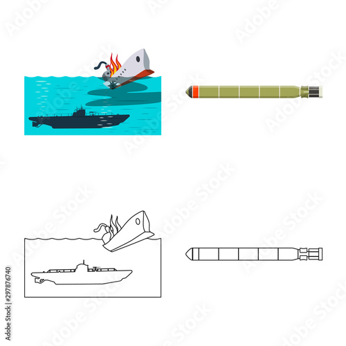 Vector design of war and ship icon. Set of war and fleet stock vector illustration.