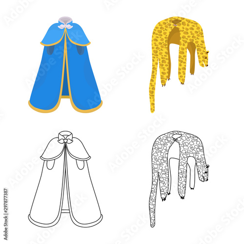 Vector illustration of material and clothing icon. Set of material and garment vector icon for stock.