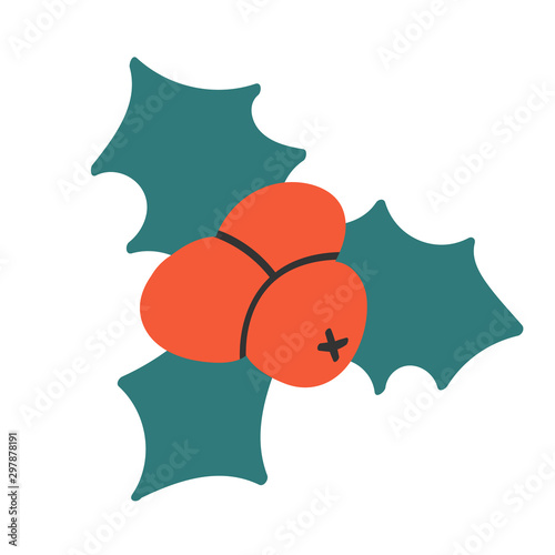 Christmas holly berry hand drawn icon. European ilex aquifolium leaves and berries. Mistletoe traditional decoration for winter celebration. Floral decorative leaf element. Simple drawn doodle icon.