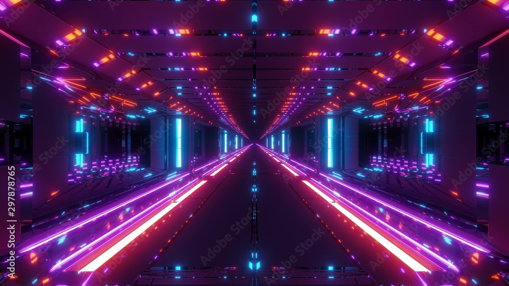 futuristic scifi tunnel corridor with hot glowing metal 3d rendering background wallpaper