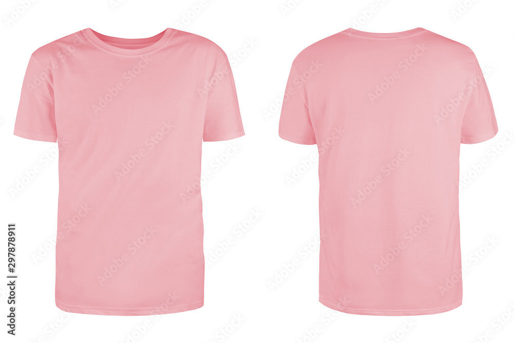 Men's pink blank T-shirt template,from two sides, natural shape on ...