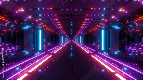 futuristic scifi tunnel corridor with hot glowing metal 3d rendering background wallpaper © Michael