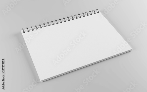empty horizontal white paper spiral notebook 3d render illustration