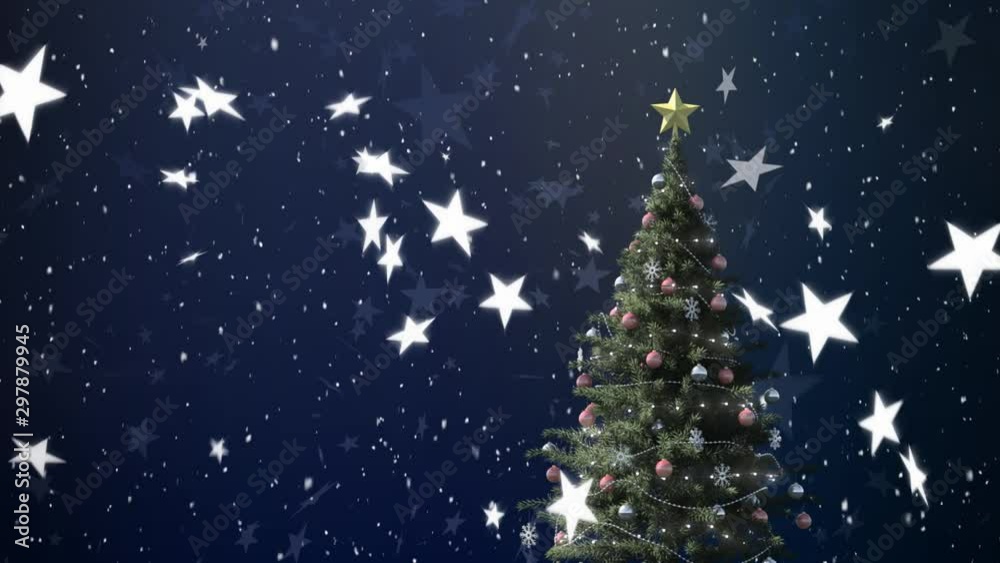 Snow falling and Christmas tree Snow falling and Christmas tree