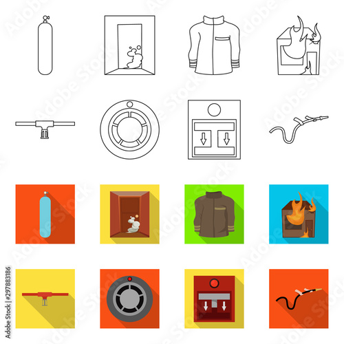 Vector illustration of firefighters and fire icon. Collection of firefighters and equipment stock vector illustration.
