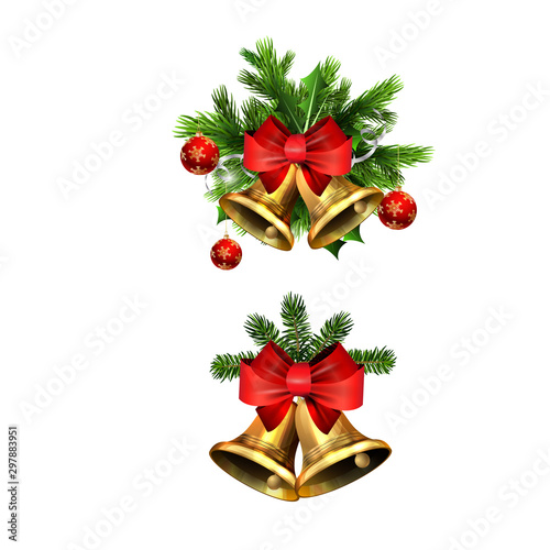 Vector christmas bells with christmas tree decorations