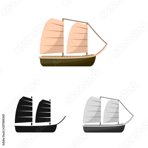 Vector design of ship and vietnamese logo. Set of ship and boat stock vector illustration.