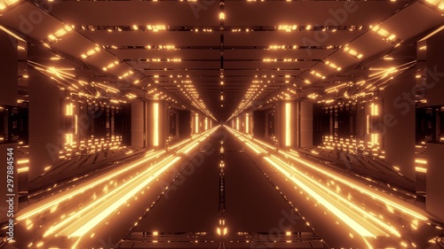 futuristic scifi tunnel corridor with hot glowing metal 3d rendering background wallpaper © Michael