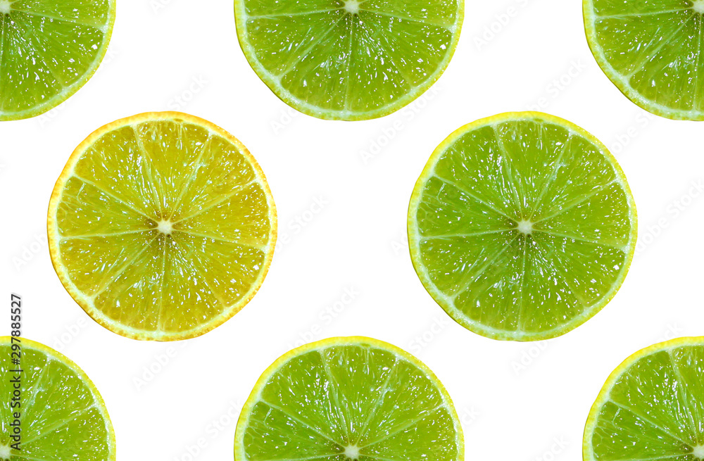 Juicy lemons slice isolated on white backgroud, Top view.