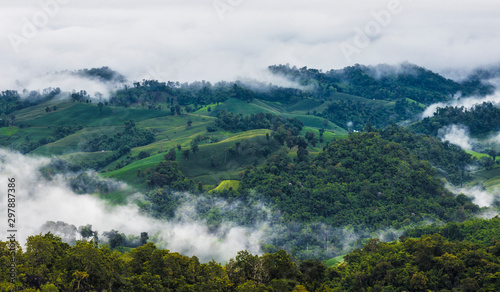 view of mountains with fog.