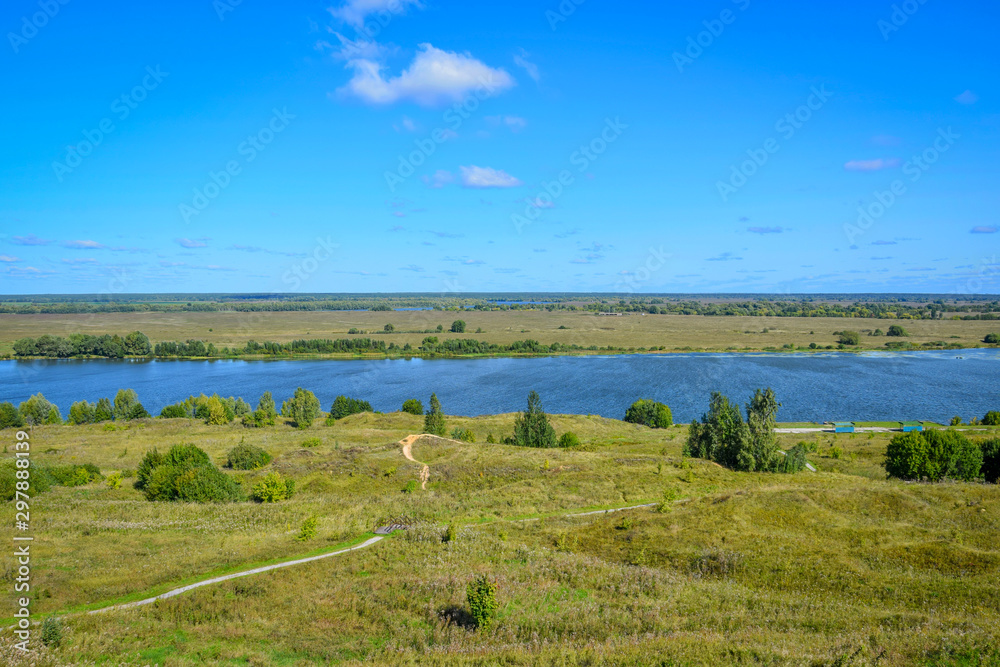 Scenic landscape of the Oka river in Konstantinovo village