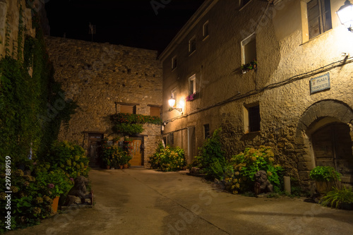Fototapeta Naklejka Na Ścianę i Meble -  Captura nocturna de una plaza medieval en un pueblo español