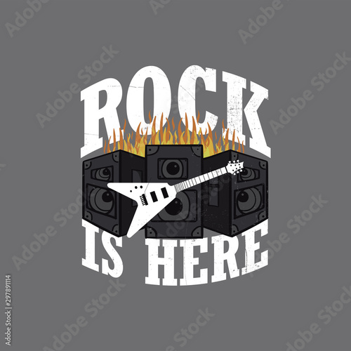 rock and roll guitar with speakers and fire flames