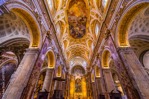 Tall Arches Nave Church Saint Louis of French Basilica Rome Italy