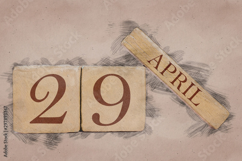 april 29th. Day 29 of month, calendar in handmade sketch style. pastel tone. spring month, day of the year concept