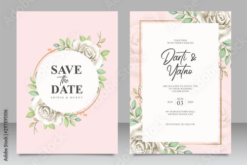 Beautiful floral frame wedding card set template