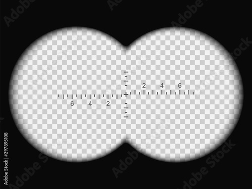  View binoculars with soft edges and signs isolated on transparent background. Vector illustration.