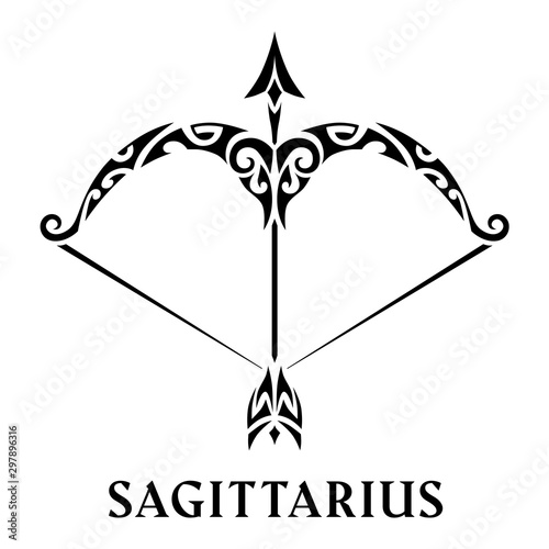 Sagittarius. Tattoo maori tribal style. Horoscope. Astrological zodiac sign. Silhouette isolated on white background