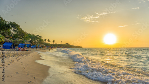 Tablou pe pânză beach at sunset in baru island in cartagena colombia