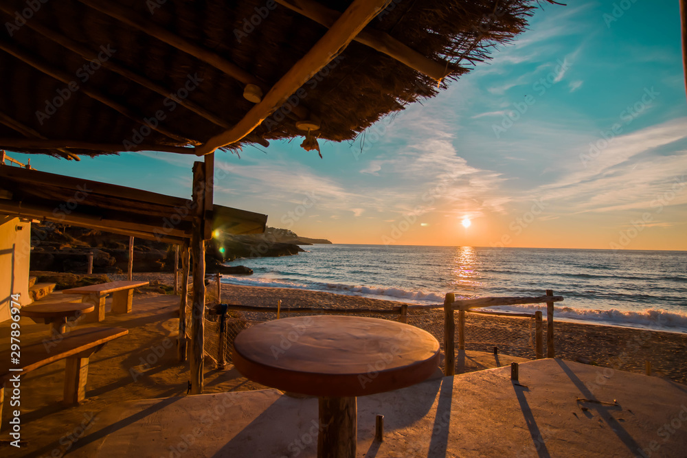 Magical views of beach from a restaurant in Ibiza