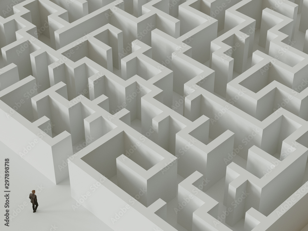 Businessman standing in front of the entrance to the maze. 3d rendering Businessman standing in front of the entrance to the maze. 3d rendering