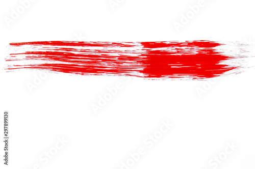 a smear of red paint on a white background, a smear from left to right in the middle of the image