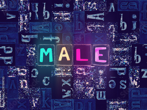 Word Male as colorful letter with neon light