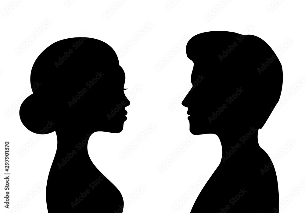 Male and female silhouettes opposite each other Male and female silhouettes opposite each other