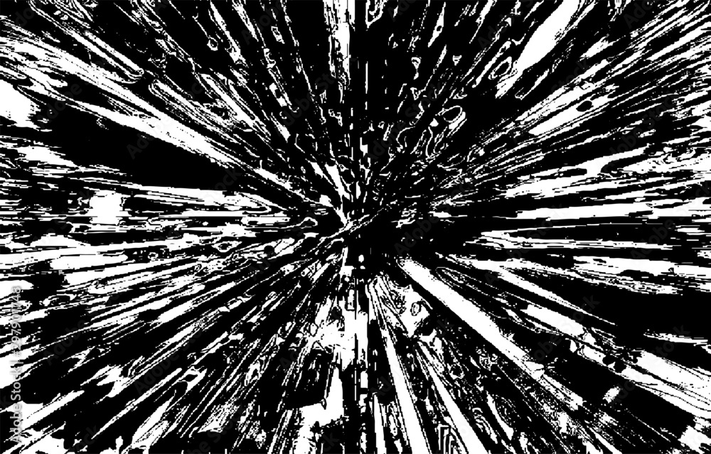 Circular starburst explosion texture. Distressed uneven grunge background. Abstract vector illustration. Overlay to create interesting effect and depth. Isolated on white background.