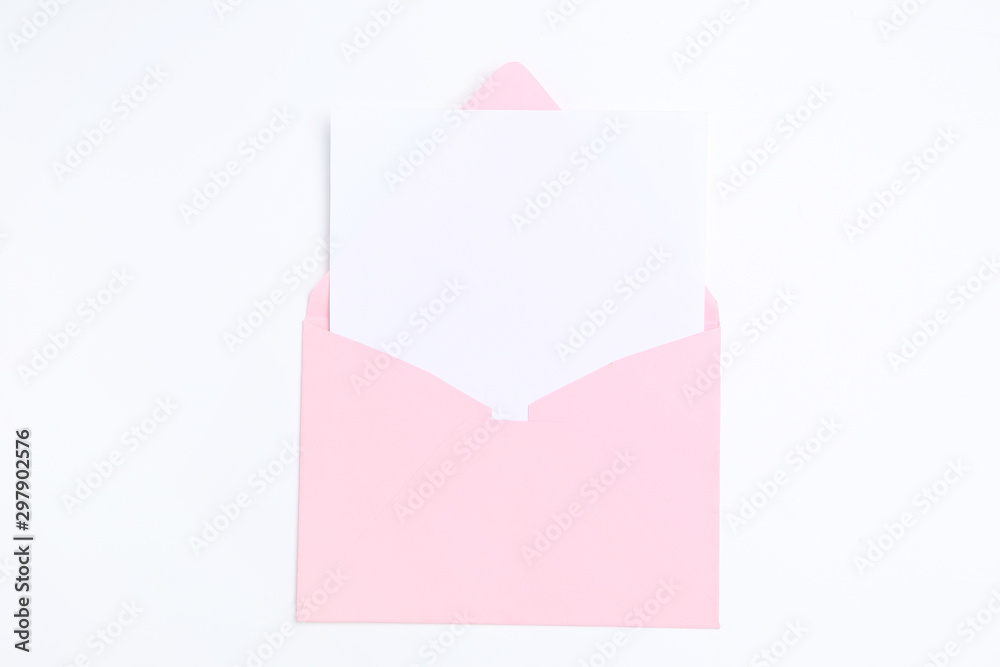 Blank paper with envelope isolated on white background