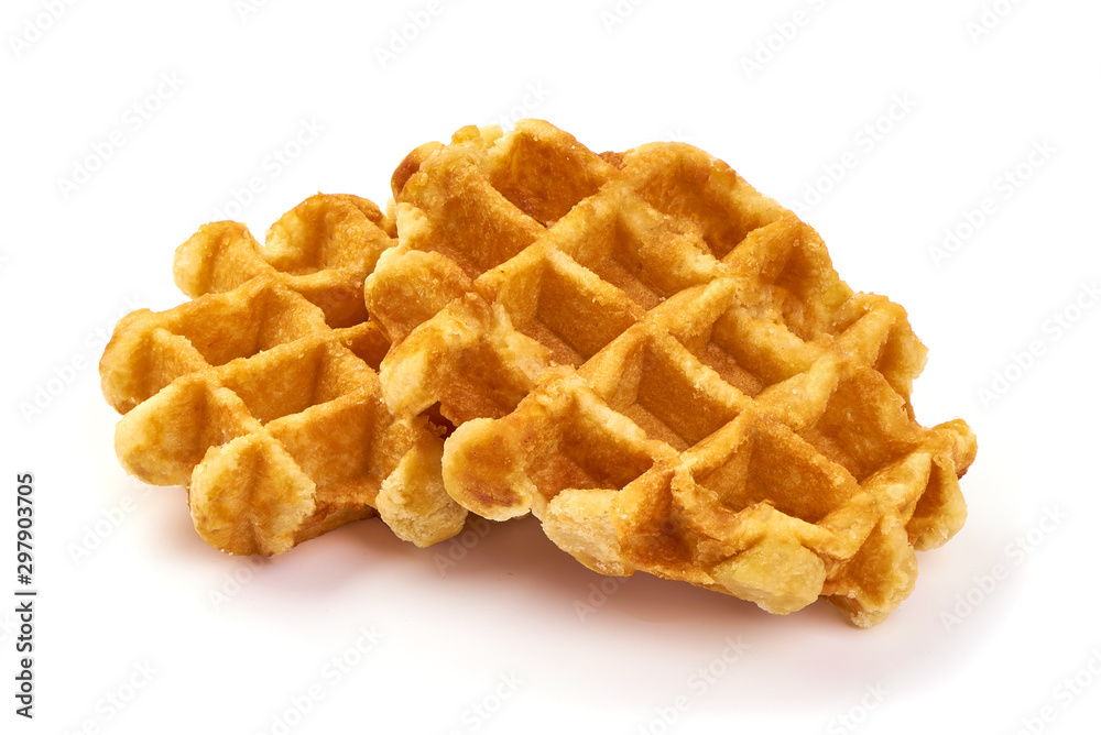 Freshly baked belgium waffles, isolated on white background Freshly baked belgium waffles, isolated on white background